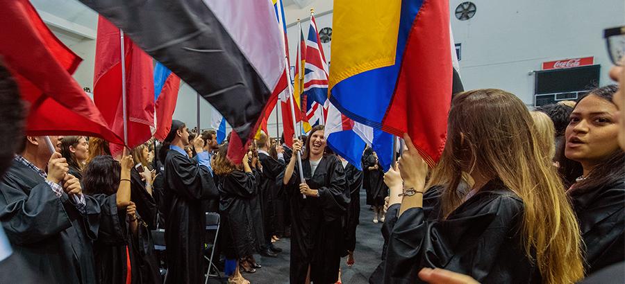 The procession of national flags, at the start of commencement.